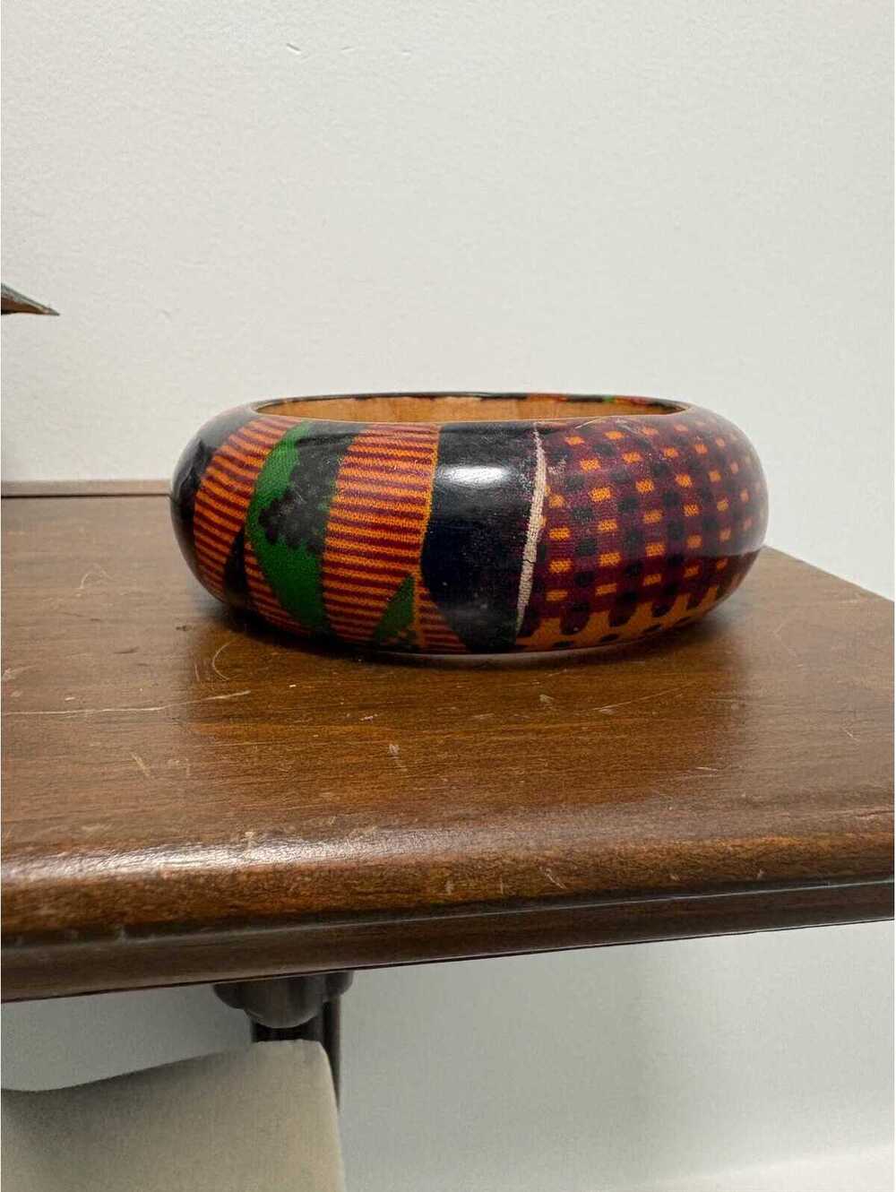 Chunky African Wood Bangle Bracelet with a Tribal Boho Ethnic Design